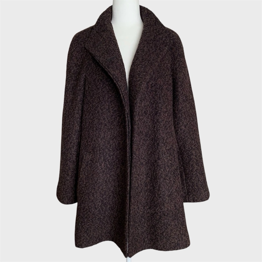 Anne Klein Wool Blend Chocolate Brown & Black Bouclé Peacoat/Trench Coat, XL